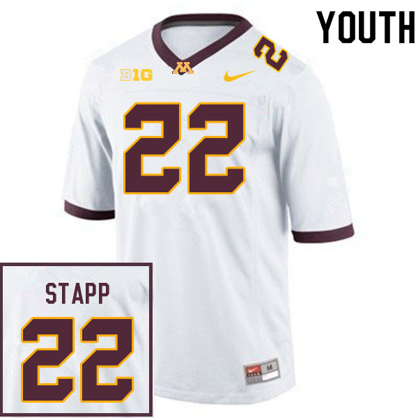 Youth #22 Ryan Stapp Minnesota Golden Gophers College Football Jerseys Sale-White - Click Image to Close
